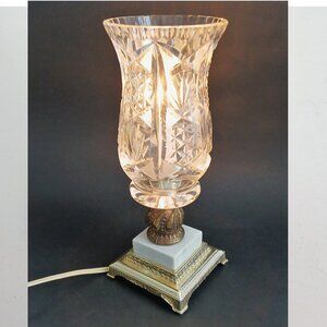 Leviton Vintage Hollywood Regency Bohemian Cut Crystal and Marble Bedside Table